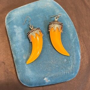 029 Large acrylic and silver horn earrings